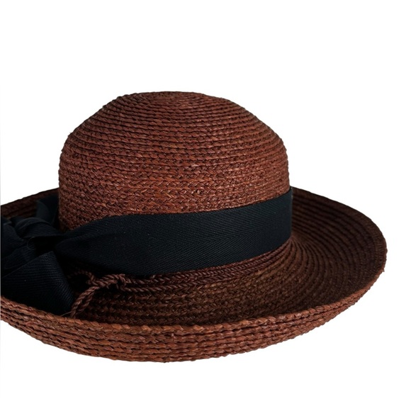 Helen Kaminski brown straw raffia hat with black bow in perfect condition. - Picture 7 of 9